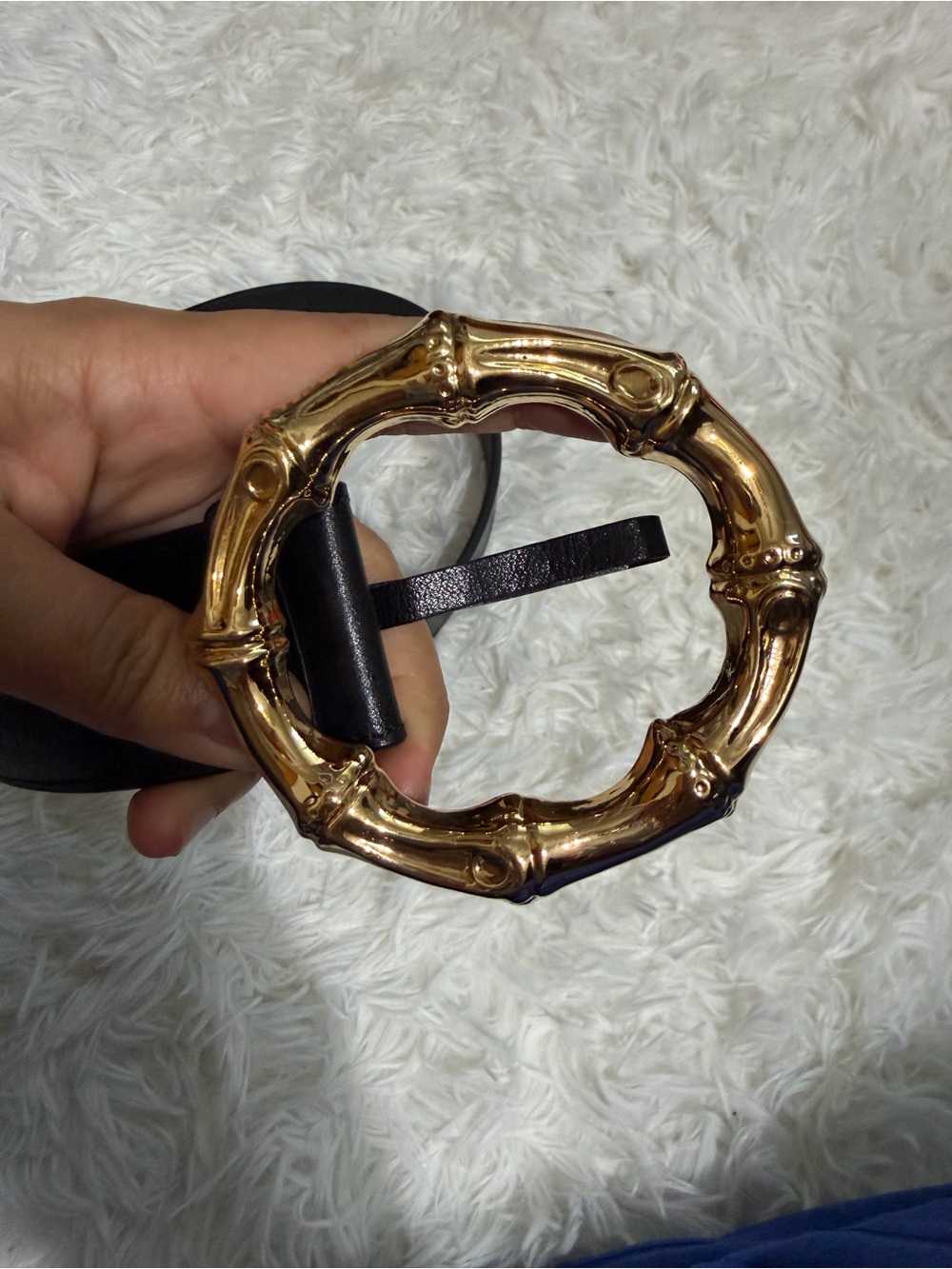 Gucci Black Leather Belt with Gold Bamboo Ring Buckle